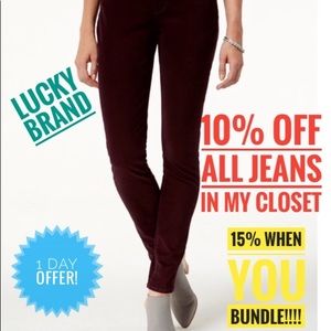 Lucky brand Brooke velvet jean in velvet wine
